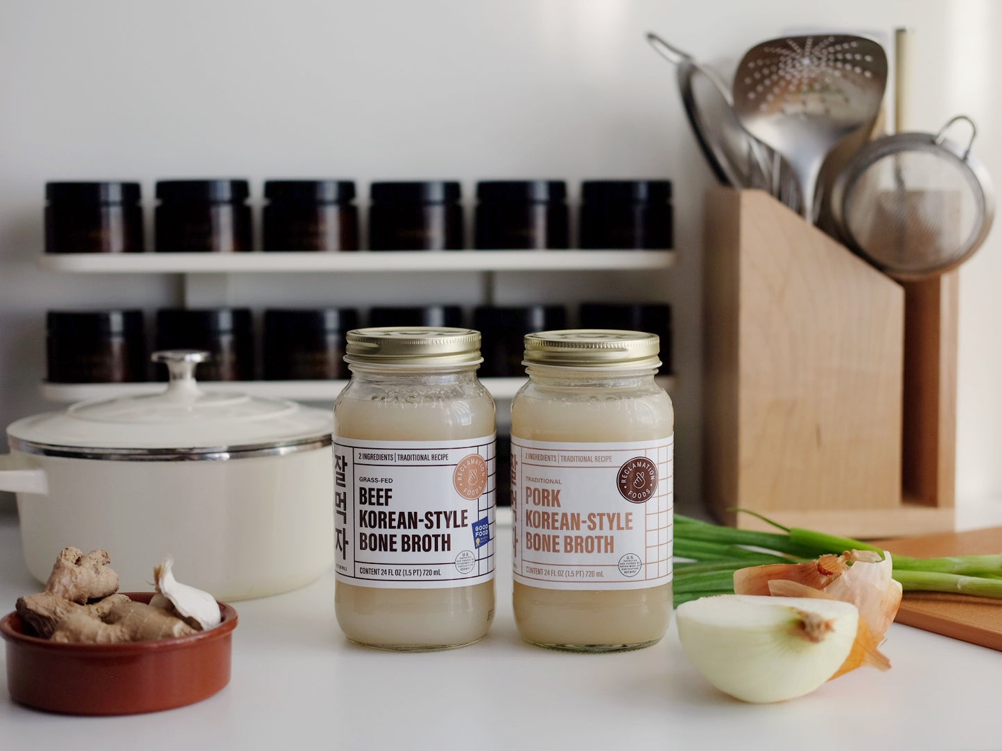 4-Pack Combo Korean-Style Bone Broth (2x Beef, 2x Pork; 24 oz Jars)