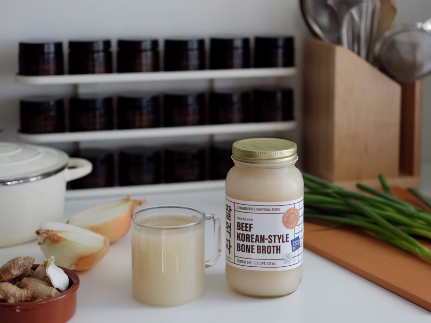 4-Pack Korean-Style Bone Broth: Grass-Fed Beef (4x 24 oz Jars)