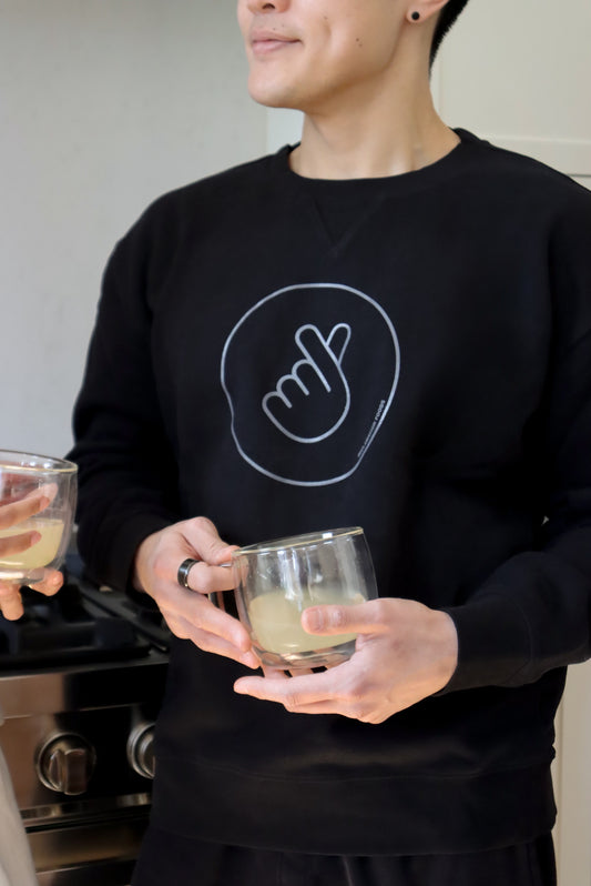 Organic Heavyweight Fleece Crew, Black (Big Fingerheart)