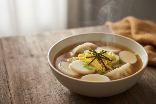 Korean Rice Cake Dumpling Soup (Tteokguk with Mandu)