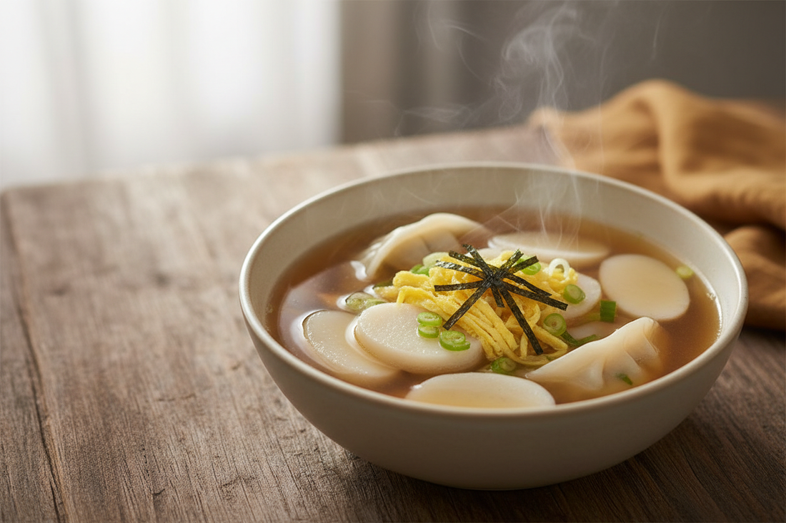 Korean Rice Cake Dumpling Soup (Tteokguk with Mandu)