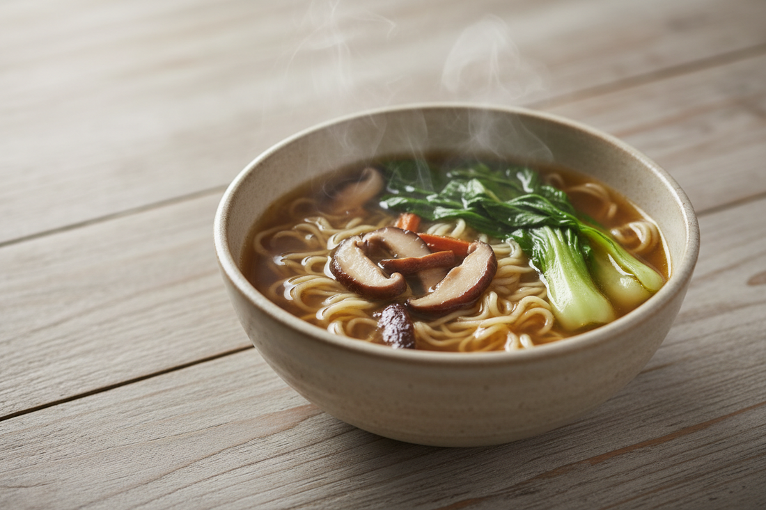 Bone Broth Miso Soup with Mushrooms and Bok Choy