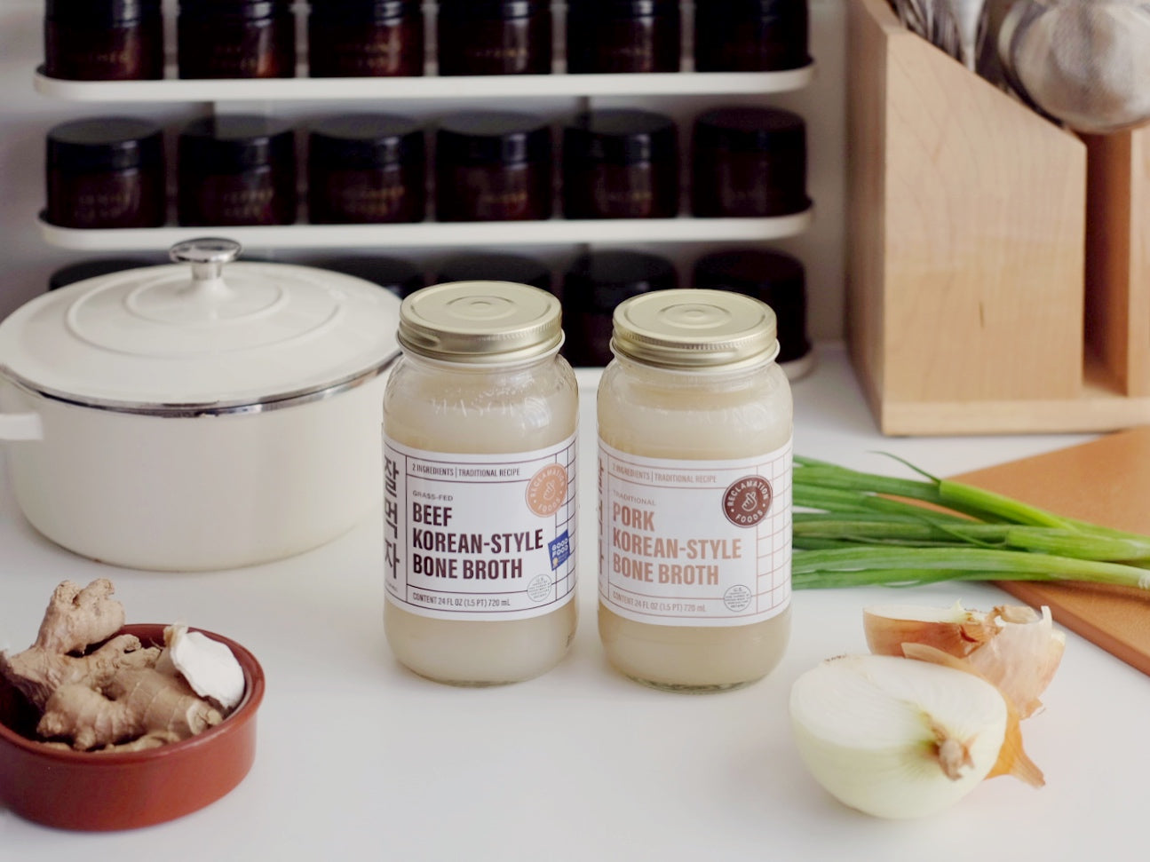 4-Pack Combo Korean-Style Bone Broth (2 Beef, 2 Pork; 24 oz Jars)