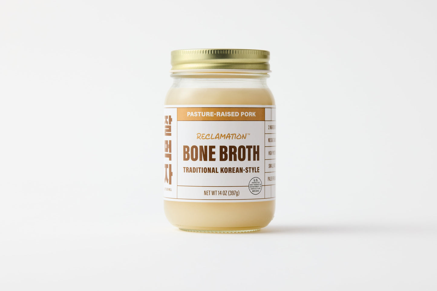 Jar of Reclamation Korean-Style Pork Bone Broth on a white background