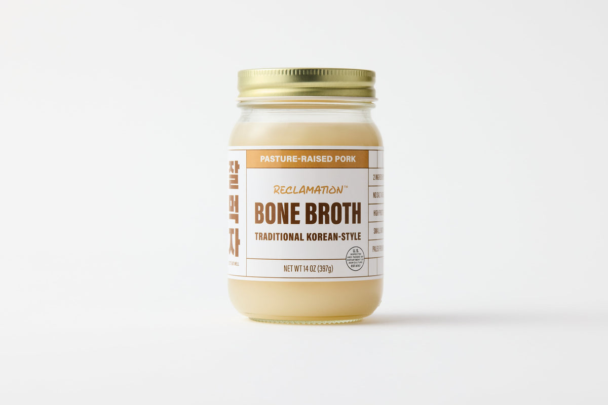 Jar of Reclamation Korean-Style Pork Bone Broth on a white background