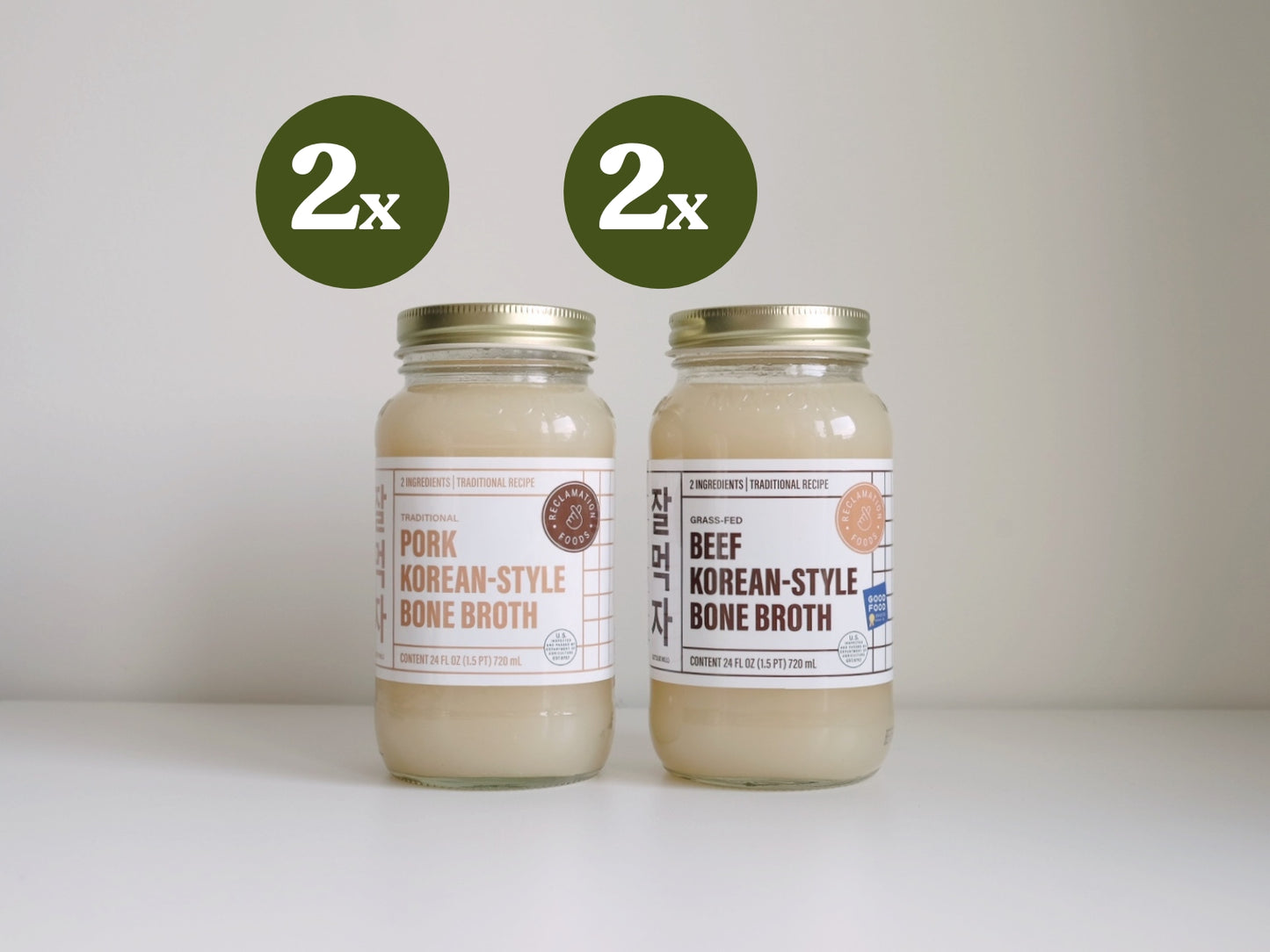 4-Pack Combo Korean-Style Bone Broth (2 Beef, 2 Pork; 24 oz Jars)